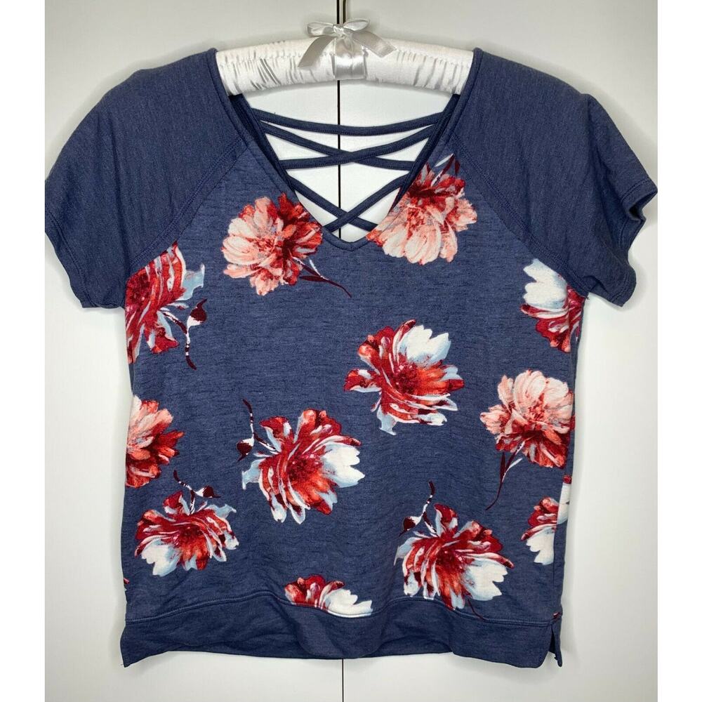 Maurices Floral Short Sleeve V Neck Sweater Top